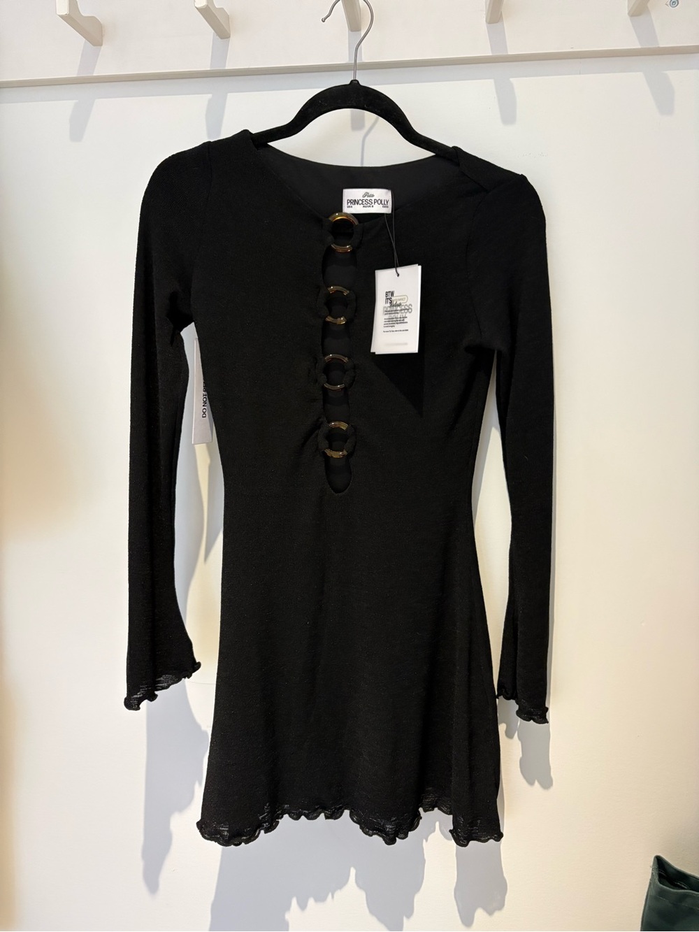 Princess Polly Black Long Sleeve Mini Dress with Ring Accents